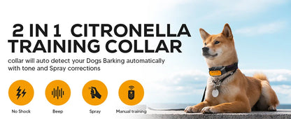 2 in 1 Citronella Dog Anti bark Training Collar Auto &Remote Control Safe Humane Spray Dog Training Collar for Small large Dogs