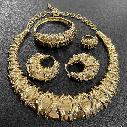 Fashion Dubai Gold Plated Jewelry Set – Italian Style Necklace, Earrings & Ring