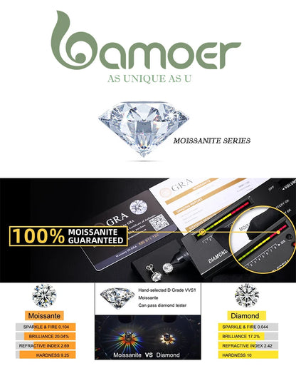 BAMOER 4 Prongs Moissanite Earrings for Women Solid 925 Sterling Silver 2CT VVS1 Lab Diamond Sparkling Classic Wedding Jewelry