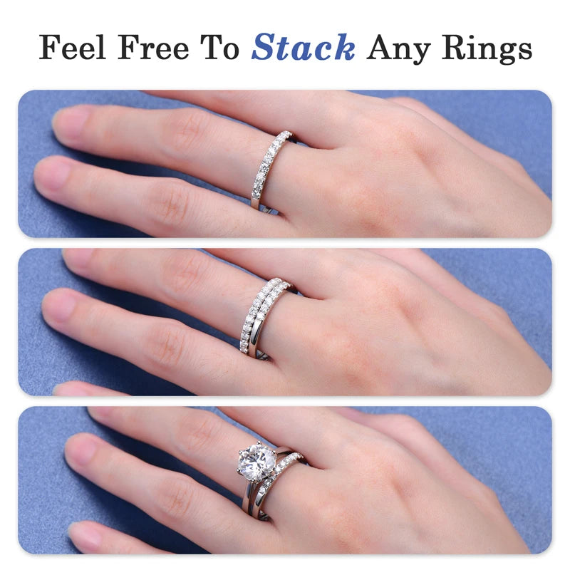 ANZIW 2 Carat All Moissanite Ring Bridal Sets Silver 925 Solitaire Engagement Wedding Rings & Stackable Eternity Bands for Women