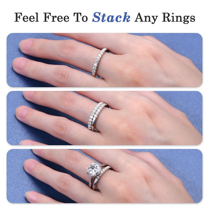 ANZIW 2 Carat All Moissanite Ring Bridal Sets Silver 925 Solitaire Engagement Wedding Rings & Stackable Eternity Bands for Women