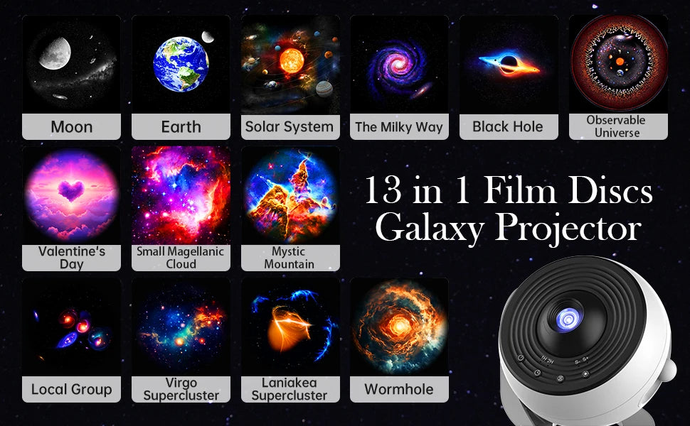 13-in-1 Star Projector Pro 360° Rotating HD Galaxy Projector Pro, with Remote Control White Noise Function,  Bluetooth Speaker