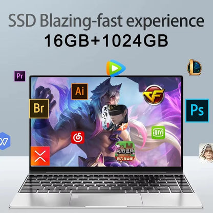 14.1" Ultra Slim Laptop – Intel N3700, 16GB RAM, 2TB SSD, Windows 11 Pro
