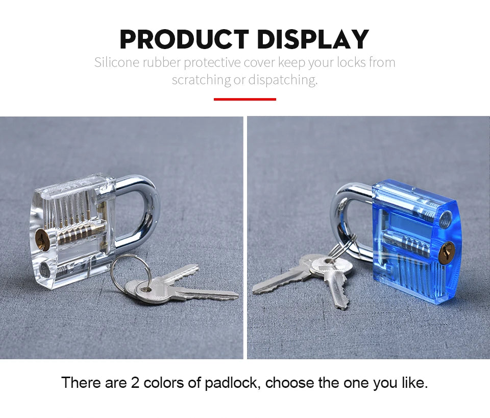 KAK Transparent Visible Pick Cutaway Practice Padlock Lock With Broken Key Removing Hook Kit Extractor Set Locksmith Wrench Tool