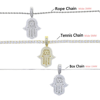 Hand of Miriam Star Pendant Choker Hip Hop Full Iced Out Cubic Zirconia Sliver Color CZ Stone Hands Necklace Women Men Jewelry