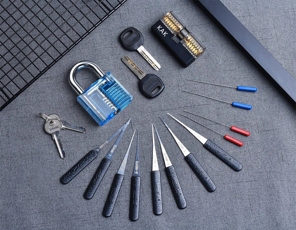 KAK Transparent Visible Pick Cutaway Practice Padlock Lock With Broken Key Removing Hook Kit Extractor Set Locksmith Wrench Tool