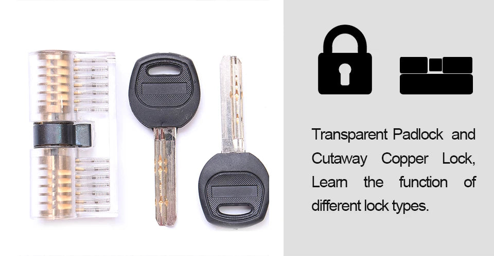 KAK Transparent Visible Pick Cutaway Practice Padlock Lock With Broken Key Removing Hook Kit Extractor Set Locksmith Wrench Tool