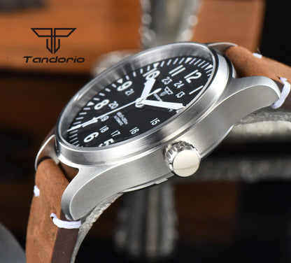 Tandorio 39mm 20BAR Dive Pilot Men's Automatic Steel Watch NH35 Miyota 8215 PT5000 Mechanical AR Sapphire Wristwatch Green Lume