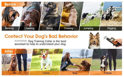 Dog Training Collar Waterproof Rechargeable Shock Collars for Dog with Remote Training Beep Vibration Shock, Electric Dog Collar