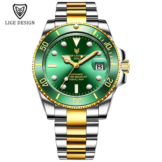 LIGE Classic Men Mechanical Wristwatch Luxury Ceramic Bezel Automatic Watch Sapphire Glass Watch for Men Relogio Masculino Box