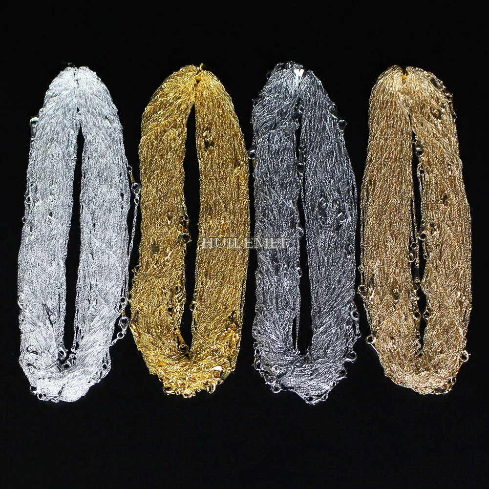 10pcs/lot Wholesale 2mm Water Wave Necklace Chains for Women Party Fashion Jewelry Chains Silver Plated / Gold Color 16"-24"
