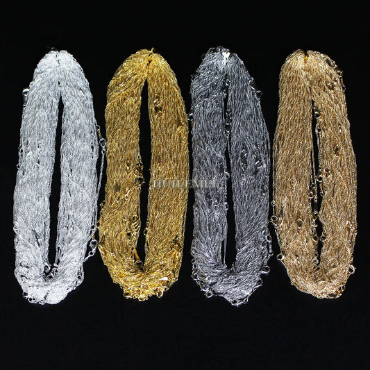 10pcs/lot Wholesale 2mm Water Wave Necklace Chains for Women Party Fashion Jewelry Chains Silver Plated / Gold Color 16"-24"