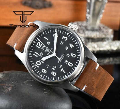 Tandorio 39mm 20BAR Dive Pilot Men's Automatic Steel Watch NH35 Miyota 8215 PT5000 Mechanical AR Sapphire Wristwatch Green Lume