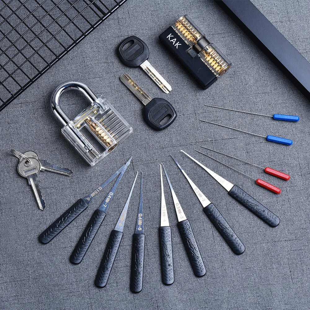 KAK Transparent Visible Pick Cutaway Practice Padlock Lock With Broken Key Removing Hook Kit Extractor Set Locksmith Wrench Tool