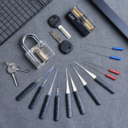 KAK Transparent Visible Pick Cutaway Practice Padlock Lock With Broken Key Removing Hook Kit Extractor Set Locksmith Wrench Tool