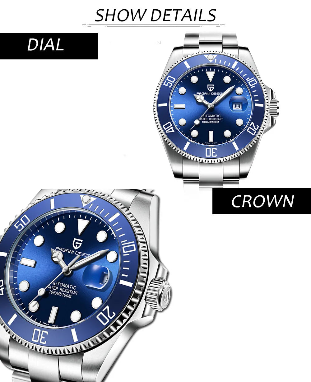 PAGANI DESIGN Top Brand Men's Mechanical Watch Japanese Movement 100m Waterproof Sapphire Glass Men's Automatic Watch