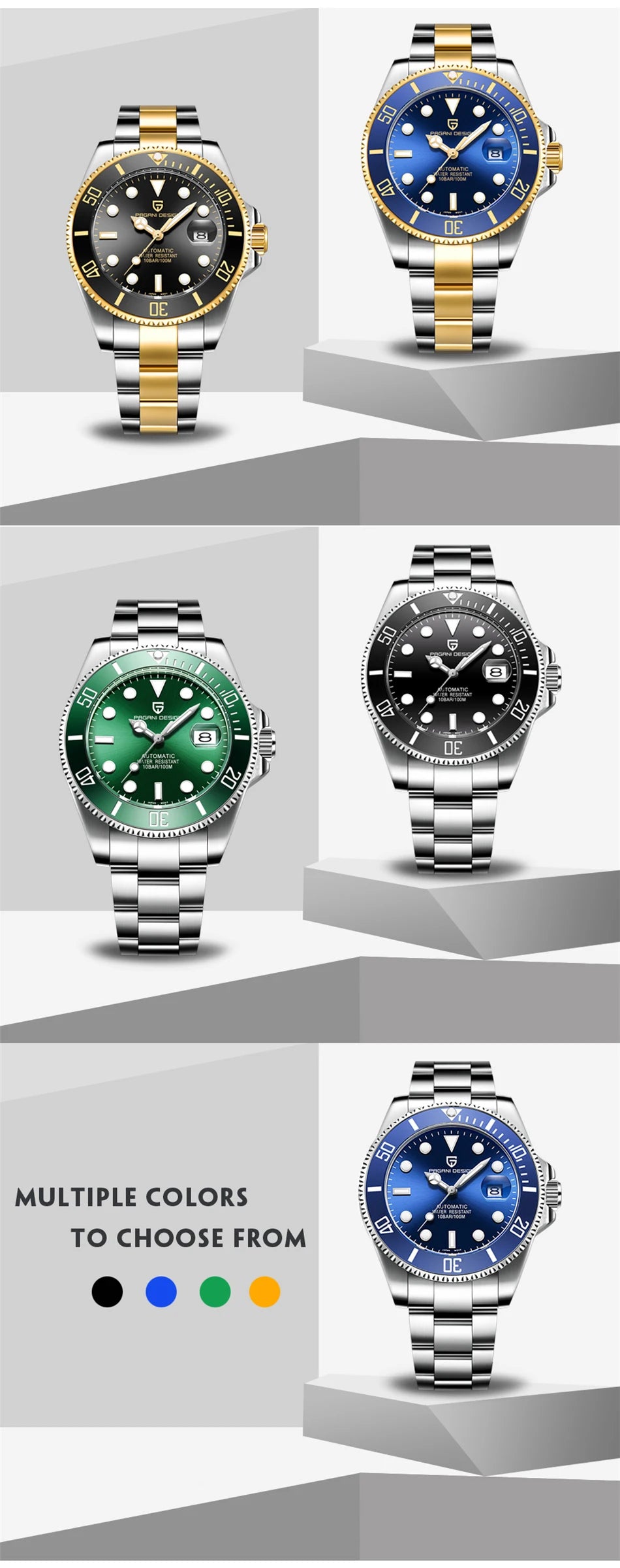 PAGANI DESIGN Top Brand Men's Mechanical Watch Japanese Movement 100m Waterproof Sapphire Glass Men's Automatic Watch