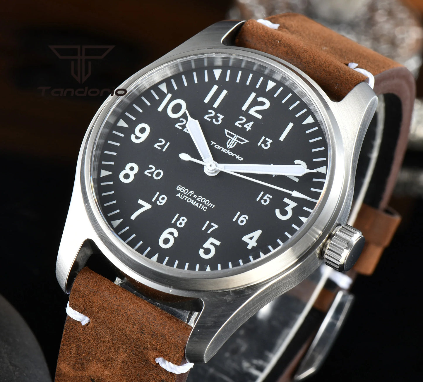 Tandorio 39mm 20BAR Dive Pilot Men's Automatic Steel Watch NH35 Miyota 8215 PT5000 Mechanical AR Sapphire Wristwatch Green Lume