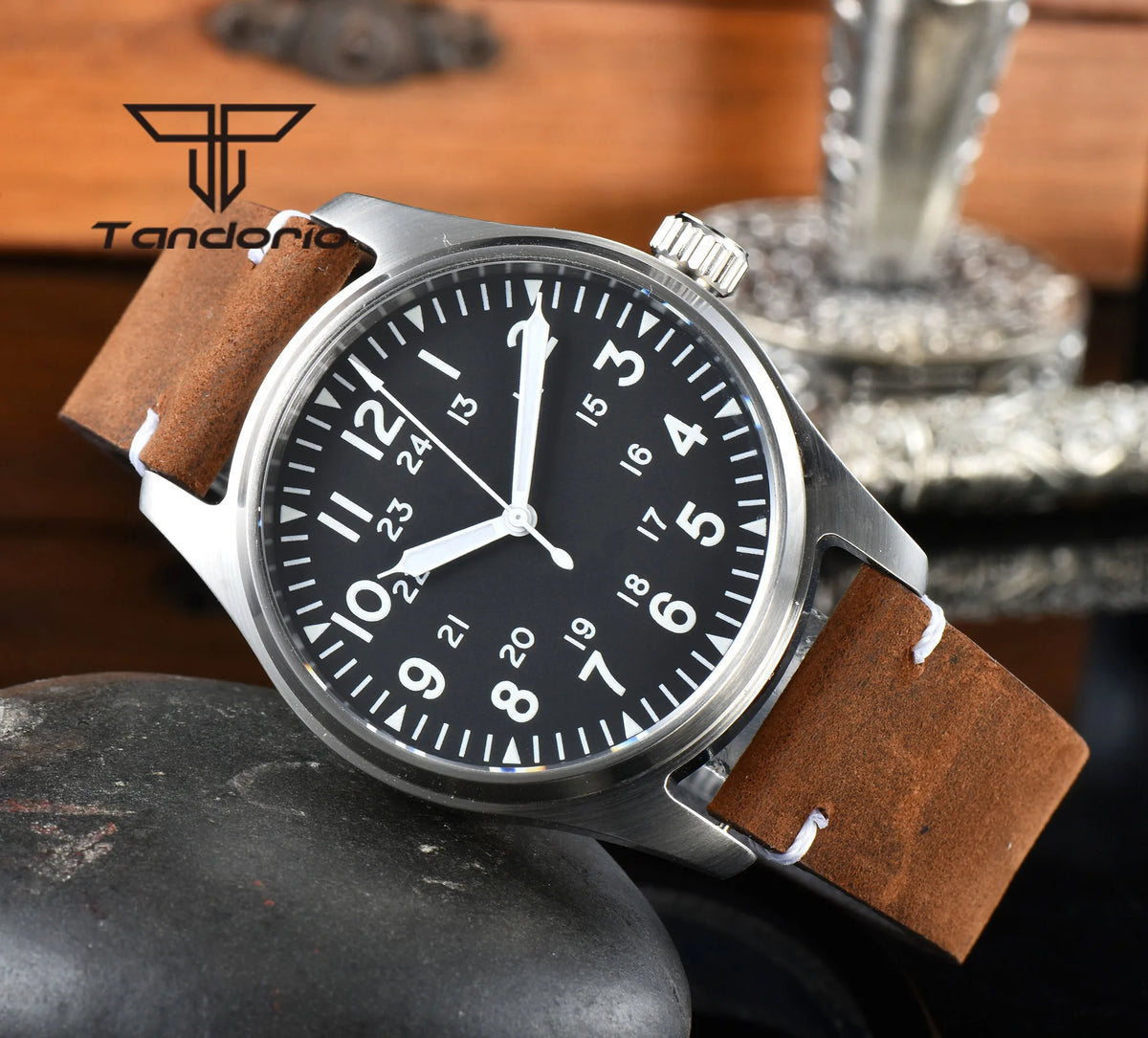 Tandorio 39mm 20BAR Dive Pilot Men's Automatic Steel Watch NH35 Miyota 8215 PT5000 Mechanical AR Sapphire Wristwatch Green Lume