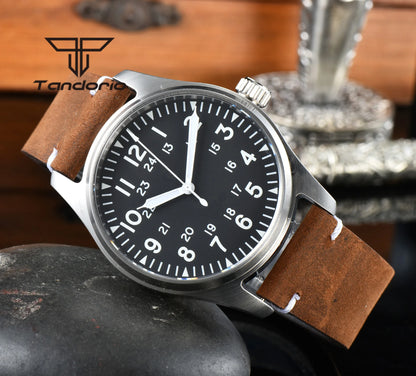 Tandorio 39mm 20BAR Dive Pilot Men's Automatic Steel Watch NH35 Miyota 8215 PT5000 Mechanical AR Sapphire Wristwatch Green Lume