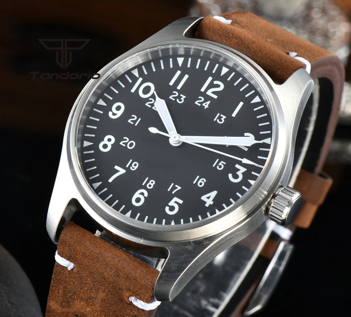 Tandorio 39mm 20BAR Dive Pilot Men's Automatic Steel Watch NH35 Miyota 8215 PT5000 Mechanical AR Sapphire Wristwatch Green Lume