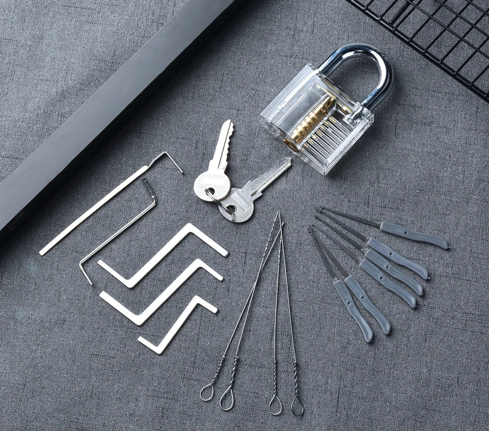 KAK Transparent Visible Pick Cutaway Practice Padlock Lock With Broken Key Removing Hook Kit Extractor Set Locksmith Wrench Tool