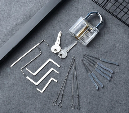 KAK Transparent Visible Pick Cutaway Practice Padlock Lock With Broken Key Removing Hook Kit Extractor Set Locksmith Wrench Tool