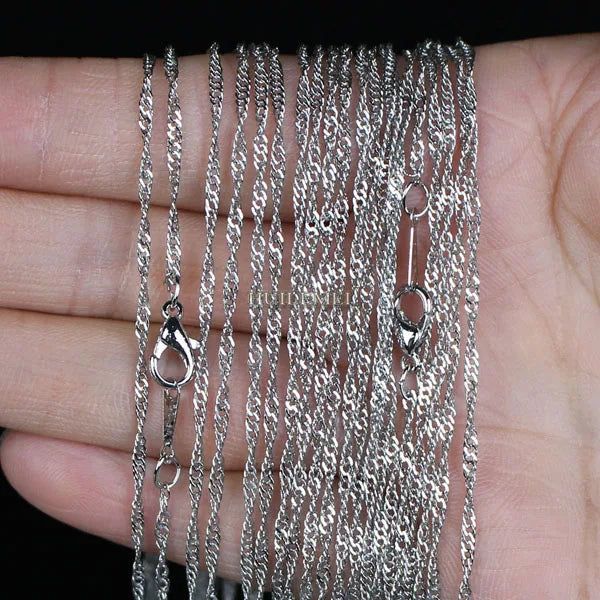 10pcs/lot Wholesale 2mm Water Wave Necklace Chains for Women Party Fashion Jewelry Chains Silver Plated / Gold Color 16"-24"