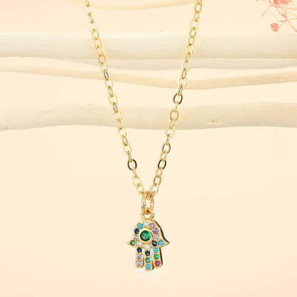 1PC Turkish Crystal Evil Eye Hand Hamsa Pendant Necklace Womens Color Jewelry Hollow Out Clavicle Link Chains
