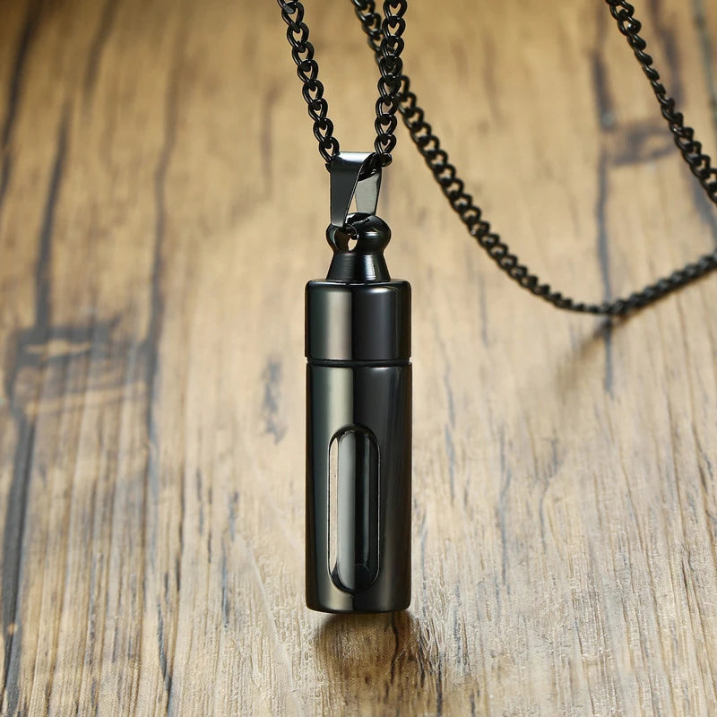 Vnox Hollow Tube Pendant for Men Women Stainless Steel Cremation Keepsake Urn Necklaces Memorial Jewelry