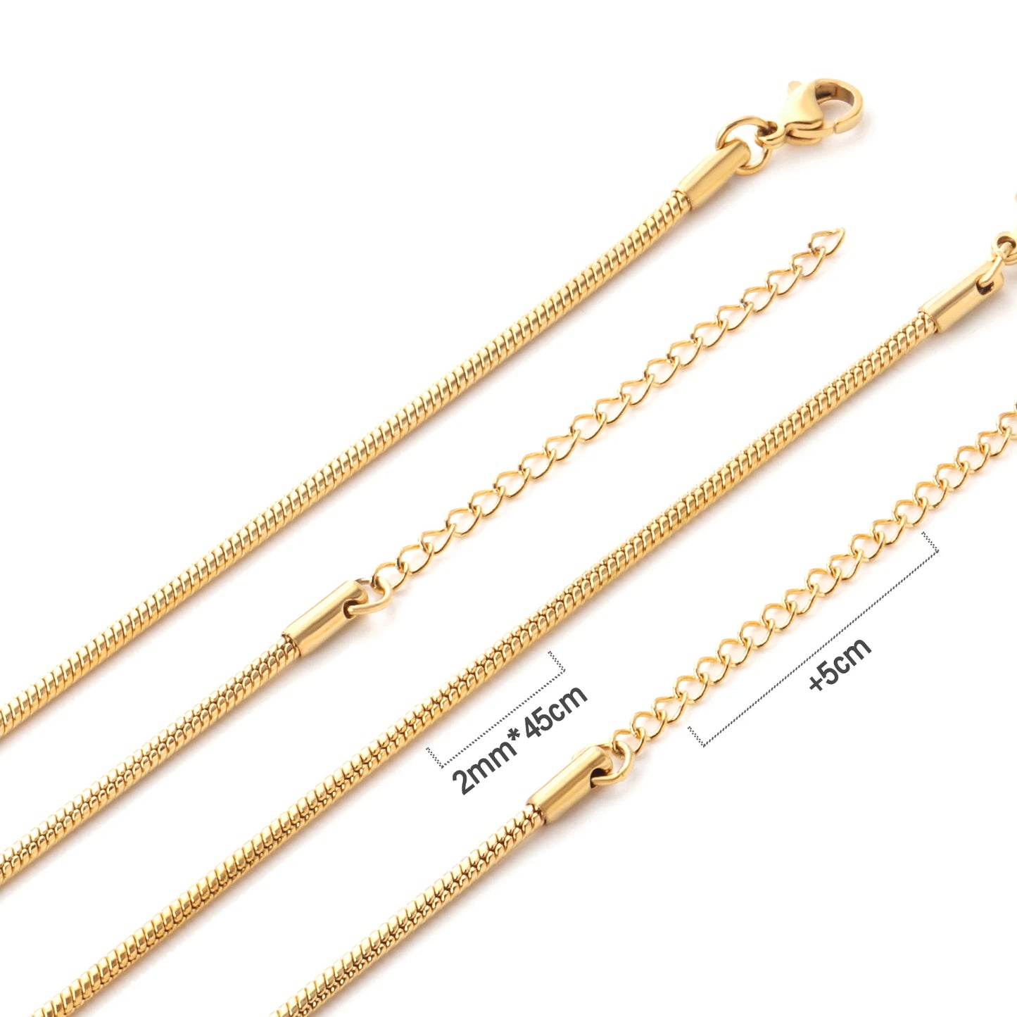 LUXUKISSKIDS 10pcs 1/2mm 45+5cm Round Snake Chain Necklace Men Women Stainless Steel Cuban Chain Necklaces For Jewelry DIY