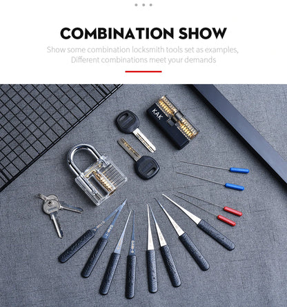 KAK Transparent Visible Pick Cutaway Practice Padlock Lock With Broken Key Removing Hook Kit Extractor Set Locksmith Wrench Tool