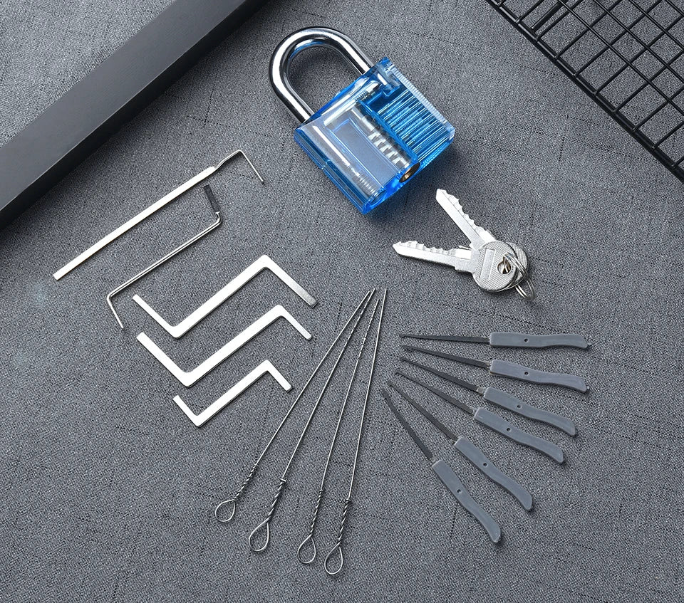 KAK Transparent Visible Pick Cutaway Practice Padlock Lock With Broken Key Removing Hook Kit Extractor Set Locksmith Wrench Tool