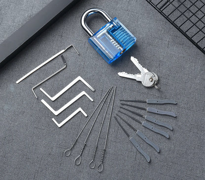 KAK Transparent Visible Pick Cutaway Practice Padlock Lock With Broken Key Removing Hook Kit Extractor Set Locksmith Wrench Tool