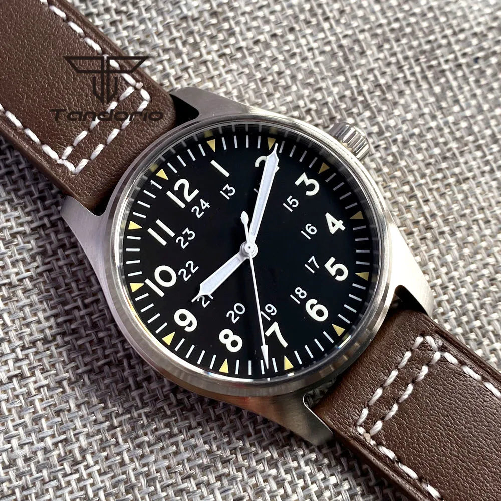 Tandorio 39mm 20BAR Dive Pilot Men's Automatic Steel Watch NH35 Miyota 8215 PT5000 Mechanical AR Sapphire Wristwatch Green Lume