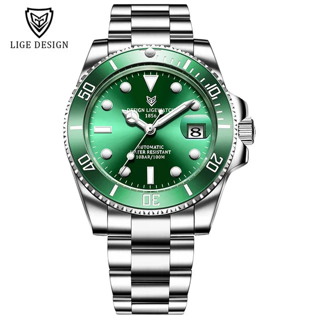 LIGE Classic Men Mechanical Wristwatch Luxury Ceramic Bezel Automatic Watch Sapphire Glass Watch for Men Relogio Masculino Box