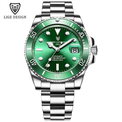 LIGE Classic Men Mechanical Wristwatch Luxury Ceramic Bezel Automatic Watch Sapphire Glass Watch for Men Relogio Masculino Box