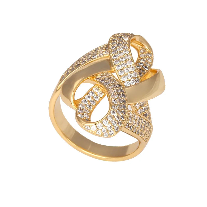 Bride Talk Luxury Arab Nigerian Twisted Line Bold Rings With Zirconia Stones 2020 Women Engagement Party High Quality Jewelry