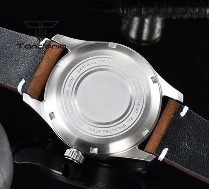 Tandorio 39mm 20BAR Dive Pilot Men's Automatic Steel Watch NH35 Miyota 8215 PT5000 Mechanical AR Sapphire Wristwatch Green Lume