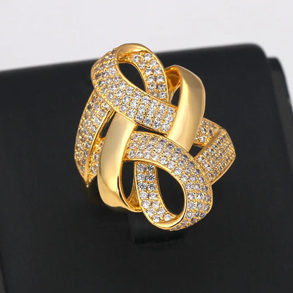 Bride Talk Luxury Arab Nigerian Twisted Line Bold Rings With Zirconia Stones 2020 Women Engagement Party High Quality Jewelry