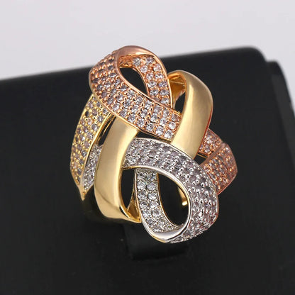 Bride Talk Luxury Arab Nigerian Twisted Line Bold Rings With Zirconia Stones 2020 Women Engagement Party High Quality Jewelry