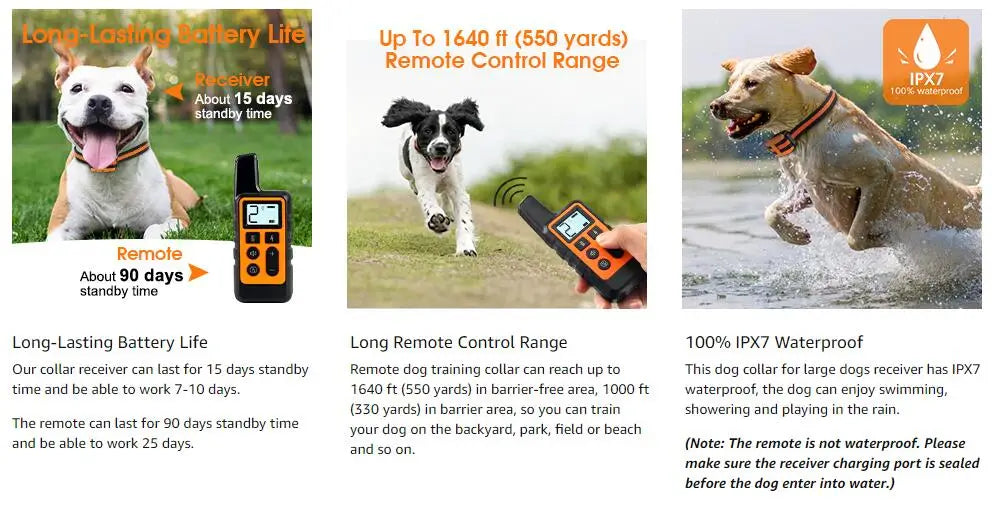 Dog Training Collar Waterproof Rechargeable Shock Collars for Dog with Remote Training Beep Vibration Shock, Electric Dog Collar