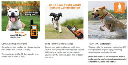 Dog Training Collar Waterproof Rechargeable Shock Collars for Dog with Remote Training Beep Vibration Shock, Electric Dog Collar