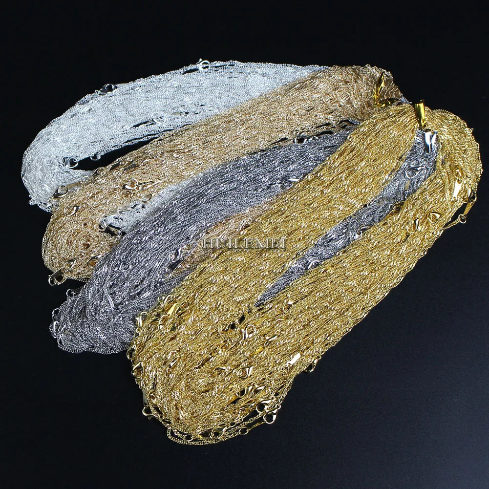 10pcs/lot Wholesale 2mm Water Wave Necklace Chains for Women Party Fashion Jewelry Chains Silver Plated / Gold Color 16"-24"