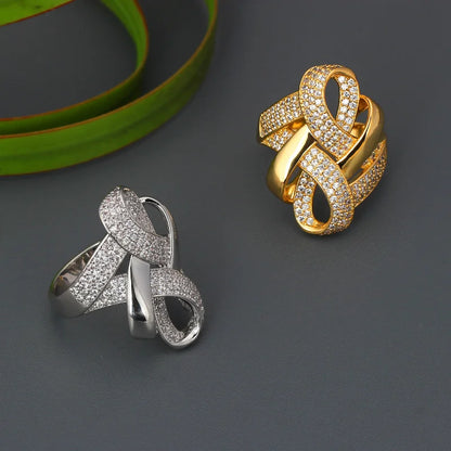 Bride Talk Luxury Arab Nigerian Twisted Line Bold Rings With Zirconia Stones 2020 Women Engagement Party High Quality Jewelry