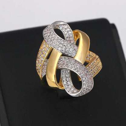 Bride Talk Luxury Arab Nigerian Twisted Line Bold Rings With Zirconia Stones 2020 Women Engagement Party High Quality Jewelry