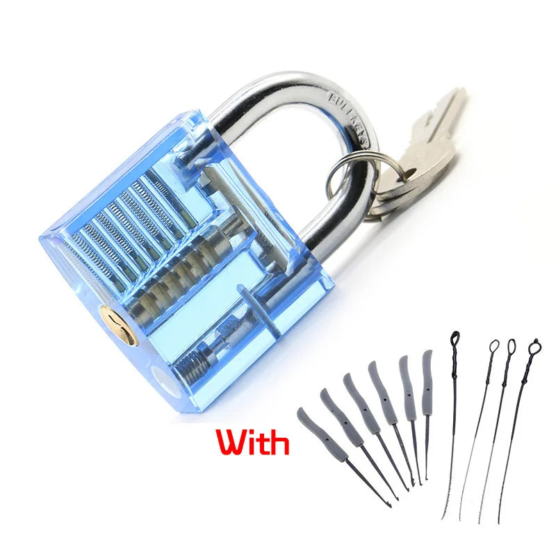 KAK Transparent Visible Pick Cutaway Practice Padlock Lock With Broken Key Removing Hook Kit Extractor Set Locksmith Wrench Tool