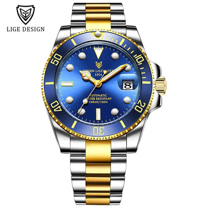 LIGE Classic Men Mechanical Wristwatch Luxury Ceramic Bezel Automatic Watch Sapphire Glass Watch for Men Relogio Masculino Box