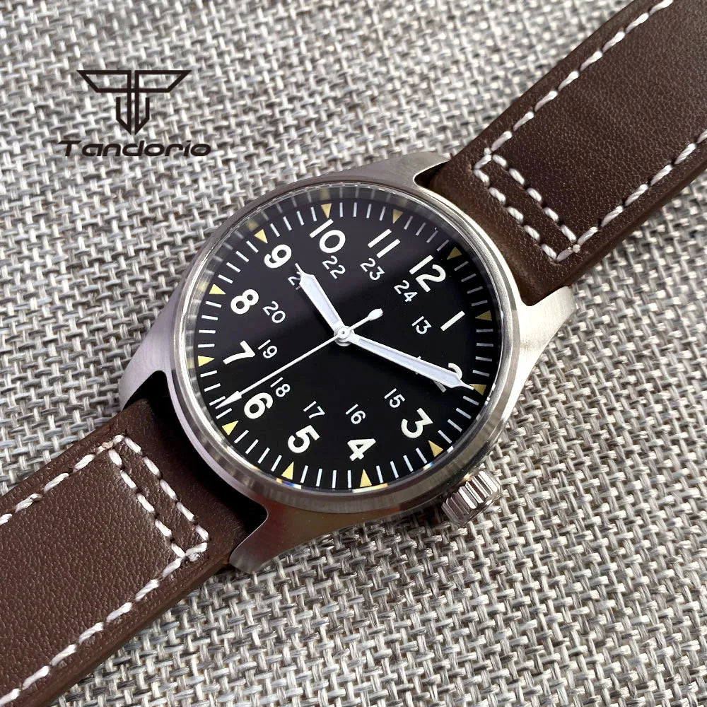 Tandorio 39mm 20BAR Dive Pilot Men's Automatic Steel Watch NH35 Miyota 8215 PT5000 Mechanical AR Sapphire Wristwatch Green Lume