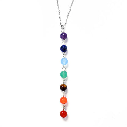 DIEZI Vintage Fashion Silver Plated Bead 7 Chakra Healing Balance Necklace Party Ethnic Pendant Necklace for Women Jewelry